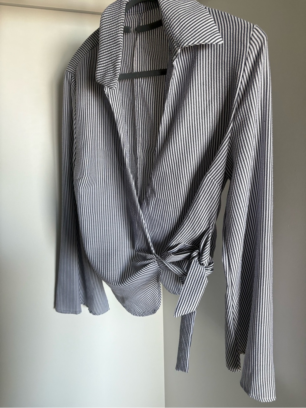 Striped Wrap Front Women's Top in Black and White